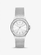 Michael K*rs - Lenn*x Pavé Silver-Tone Mesh Watch - MK7337