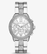 Michael K*rs - Oversized Brynn Pavé Silver-Tone Watch - MK7506
