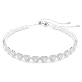 Swar*vski -Tennis choker-Mixed cuts, Crystal pearl, Heart, White, Rhodium plated- 5720861