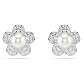 Swar*vski - Arian* Grand* stud earrings Crystal Pearl, Round cut, Flower, White, Rhodium plated - 5756098