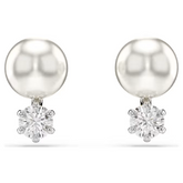 Swar*vski - Matrix stud earrings Crystal pearl, Round cut, White, Rhodium plated - 5694225