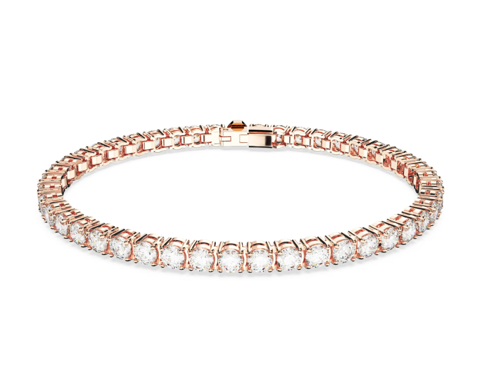Swar*vski - Matrix Tennis bracelet Round cut, White, Rose gold-tone plated - 5657659