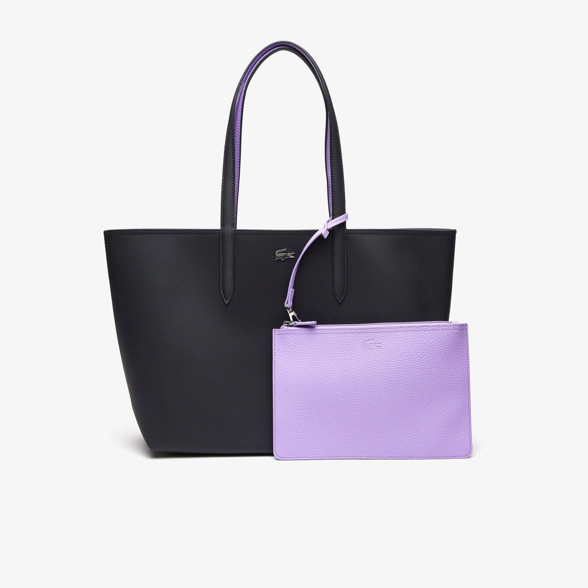 Lacost* - Women's Anna Reversible Tote & Pouch - Black/Lavender