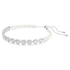 Swar*vski -Tennis choker-Mixed cuts, Crystal pearl, Heart, White, Rhodium plated- 5720861