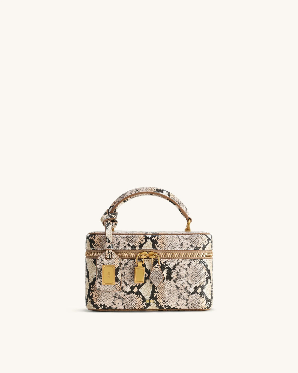 JW P*I - Cleo Snake-Embossed Box Shape Top Handle Bag - Beige