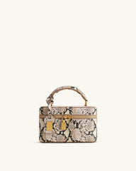JW P*I - Cleo Snake-Embossed Box Shape Top Handle Bag - Beige
