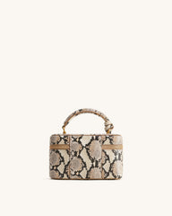 JW P*I - Cleo Snake-Embossed Box Shape Top Handle Bag - Beige