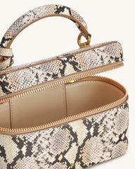 JW P*I - Cleo Snake-Embossed Box Shape Top Handle Bag - Beige