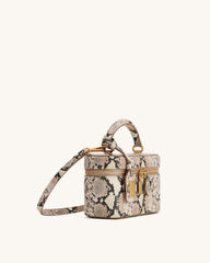 JW P*I - Cleo Snake-Embossed Box Shape Top Handle Bag - Beige